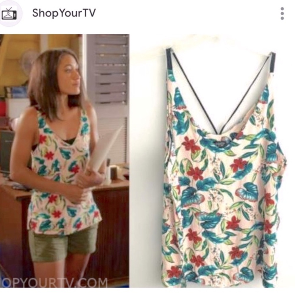Topshop Floral Palm Double Strap Cami Tank Top